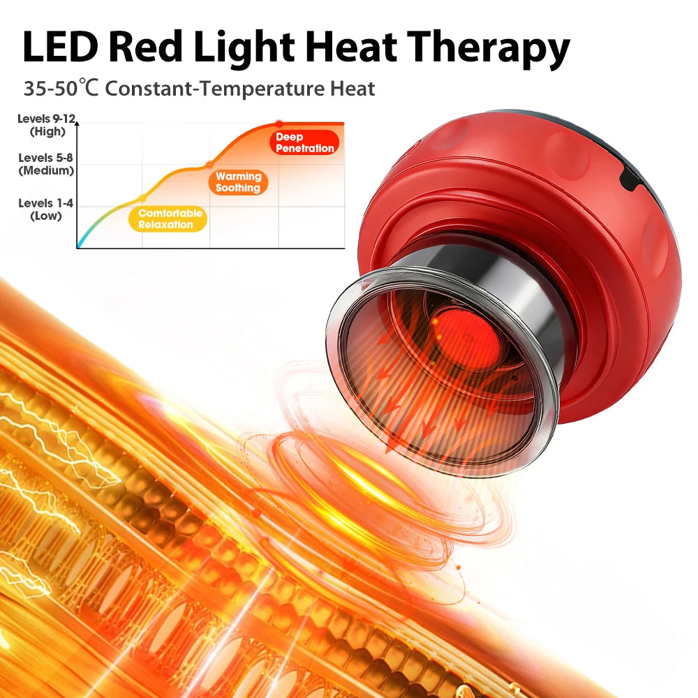 Smart Red Light Cupping Device Wireless Portable with Remote Control 12 Suction Levels 12 Heat Levels for Body Relax