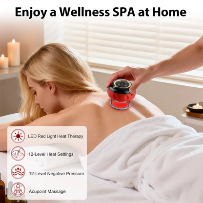 Smart Red Light Cupping Device Wireless Portable with Remote Control 12 Suction Levels 12 Heat Levels for Body Relax