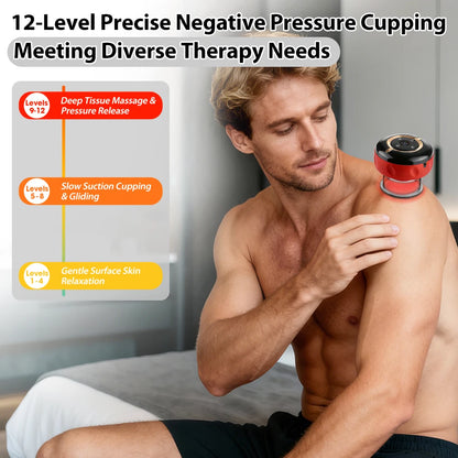 Smart Red Light Cupping Device Wireless Portable with Remote Control 12 Suction Levels 12 Heat Levels for Body Relax